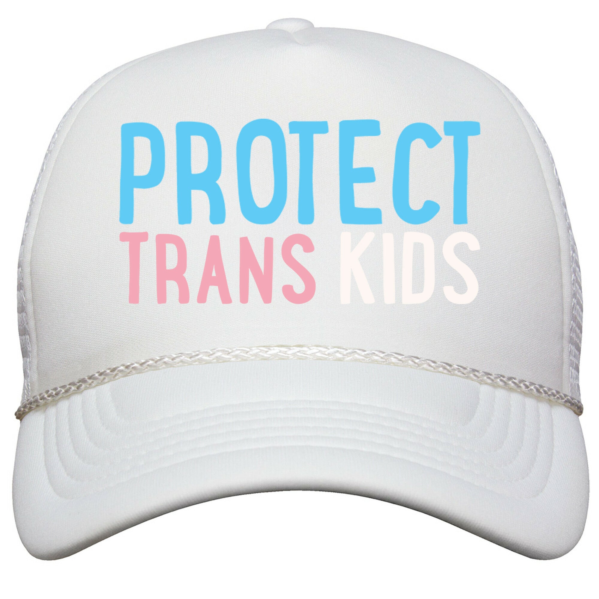 Protect Trans Kids White Print Snapback Trucker Hat